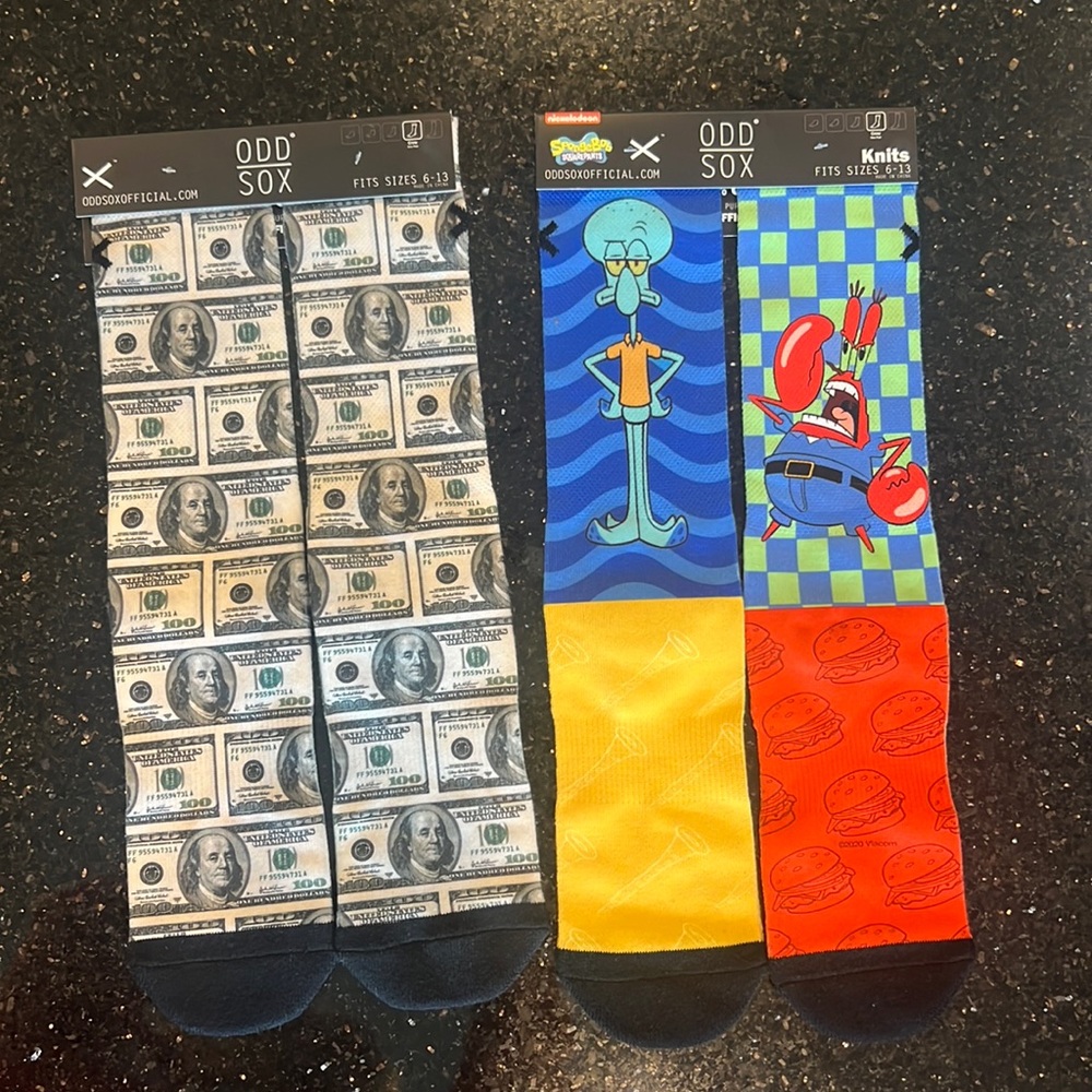 Odd Sox crew sock 6-13 money one hundred dollar bill 100 Nickelodeon sponge Bob